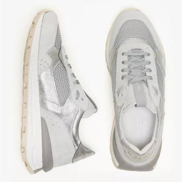 M. Gemi The Storia Sneaker Gray & Silver Size 6 Mixed Media Sporty Casual - Picture 1 of 13